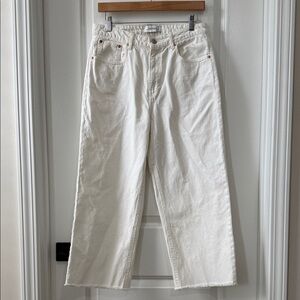 Zara White Wide Leg Denim Jeans Raw Hem
